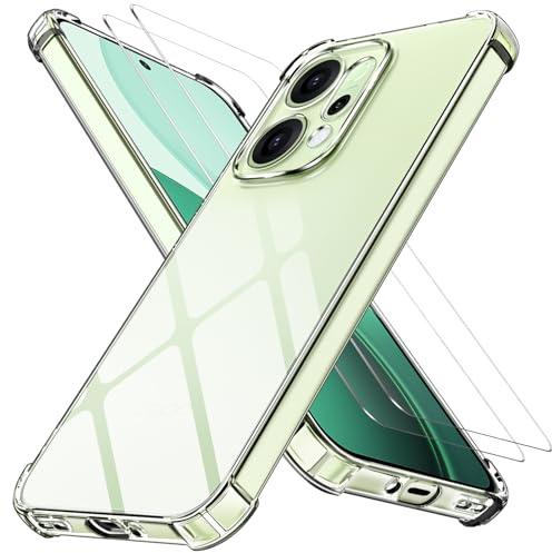 COPIKE Funda Antigolpes para OPPO Reno 14 5G con 2 Piezas Cristal Templado, Carcasa Silicona Suave TPU Anti-Choques y Protección de Cámara, Transparente
