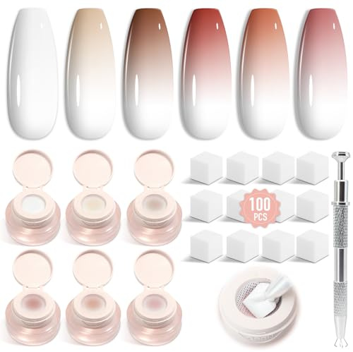 Shining She Esmaltes Semipermanentes para Uñas de Gel UV LED, 6 Colors Pat Painting Nude Rosa Claro Pintauñas Semipermanentes Efecto Degradado Blush DIY con 100 Esponjas y Pinza para Manicura