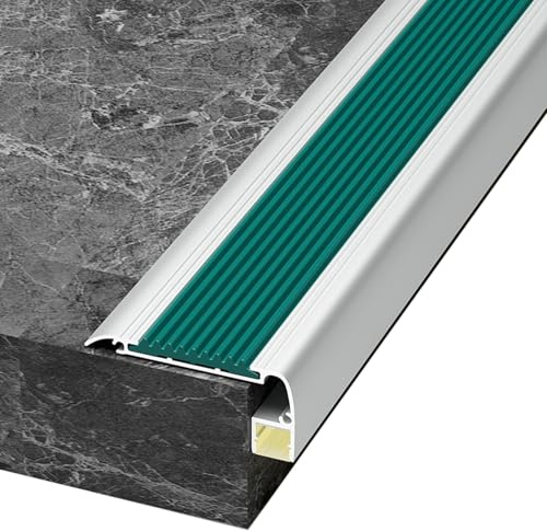 Profilo per Gradini con Canalina LED, Profilo per Bordi Scale con Strisce in Gomma, Profilo Angolare Strisce Antiscivolo per Gradini(Green,100cm/39in)