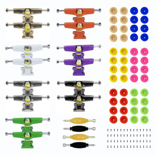 FIGURESLAB 156Pcs 96mm Wooden Fingerboard Repair Tool Case, Multicolor 14pcs 30mm Trucks & 48pcs Wheels & 60pcs Screws & 30pcs Nuts & 4pcs Spanner, Finger Skateboard Accessories Repair Replace Parts