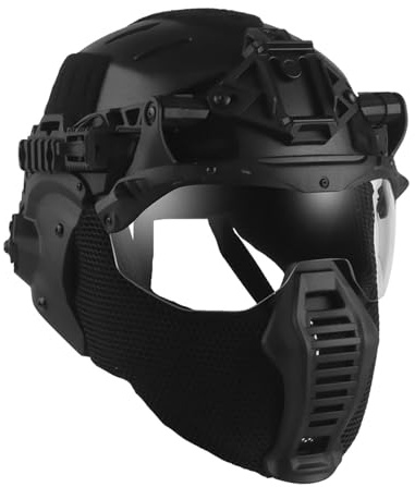 LZAQHMT Casco Tattico Militare Softair, Set Completo Attrezzatura - Maschera Integrale Rete D'acciaio, Equipaggiamento Protettivo Per Caccia Paintball All'aperto Per Uomo, Halloween Cosplay(BK)