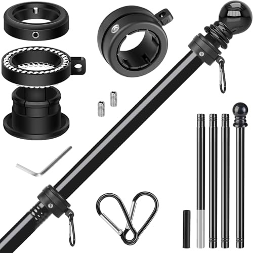 Haoridul Flag Pole for Outside House, Heavy Duty Metal Flagpole for Residential, Outdoor or Porch, Stainless Steel Flag Poles, Upgraded Tangle Free Design, 1 Inch (5 FT, Black)