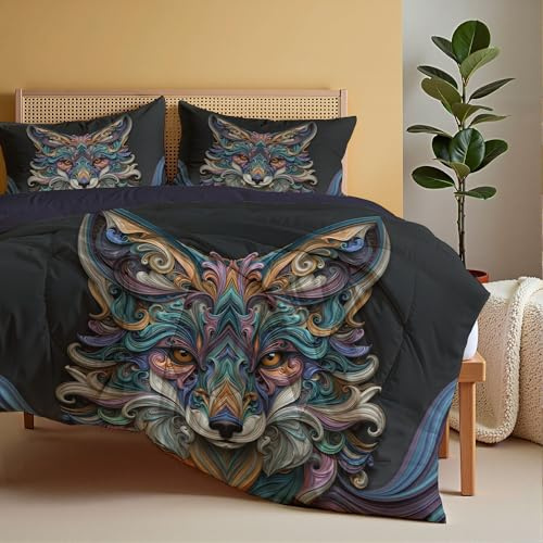 ANALTIRCE Coverless Quilt Set with 1 Pillowcases, 7.5 Tog 68 x 86 Size Reversible Duvet All Seasons with Abstract Quilling Art Pattern, Lightweight and Warm Black 2 Comforter Twin