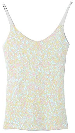 Donna Canotte Top Glitter Shirt Paillettes Camicetta Scintilla Maglietta Senza Maniche Bianca
