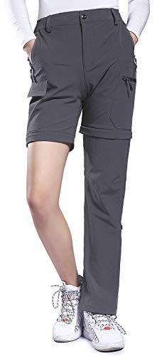 Hiauspor Damen-Zip-Off-Wanderhose-Atmungsaktiv-Trekkinghose Schnell Trockend Abnehmbar Outdoorhose Stretch Funktionshose Sommer Hosen (Grau, S)