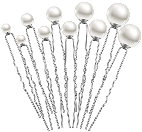 32 Pieces Wedding Pearl Hair Pins Bridal Pearl Rhinestone Hair Pins Hair Accessories U Shape Barrette for Bride Bridesmaid Women Girls (Silver)