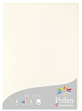 Clairefontaine 56010C - Packung mit 25 Blatt Briefpapier Pollen DIN A4 21x29,7cm, 210g, ideal für Korrespondenz, Naturweiß, 1 Pack