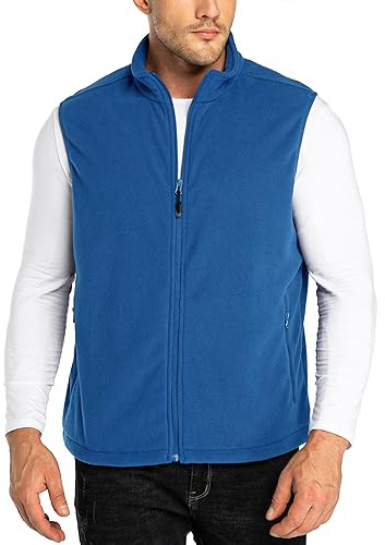 33,000ft Chaleco de forro polar para hombre, ligero, cálido, con cremallera, bolsillos con cremallera, chaqueta sin mangas para invierno