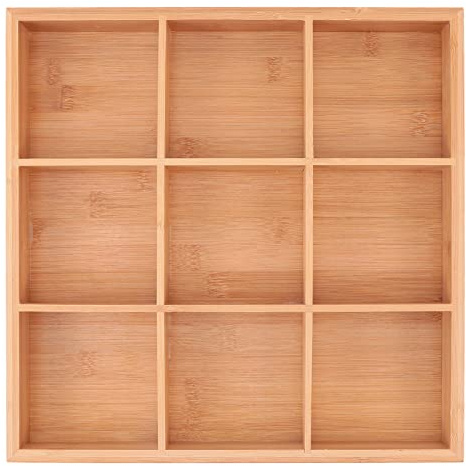DOITOOL Nine-Grid Vegetable Tray 12.99X12.99X1.96In Divided Wooden Serving Platter Organizer for Hot Pot Vegetables Snacks Sushi Party Entertaining