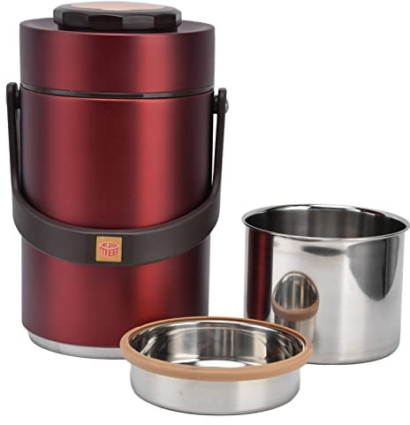 Jenngaoo Tarro de Comida Bento Box al Vacío de 2300ml, Termo de Almuerzo Aislado al Vacío de Acero Inoxidable 304 de 3 Niveles, Contenedor de Almuerzo para Adultos para Comida Fría o Caliente(Rojo)