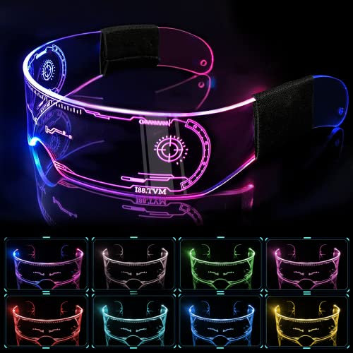 EKKONG LED Brille, LED Sonnenbrille Party Brille Leuchtend Farbwechselnde Anime Fasching Leuchtbrille für Party, Versammlungen, Bar, Nachtleben, EDM Konzert (7 Farbe Steuerbar)
