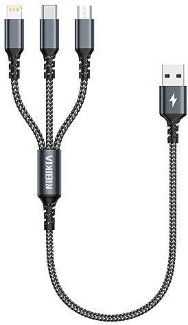 NIBIKIA Multi USB Kabel, Universal Ladekabel Kurz 50CM Nylon 3 in 1 Mehrfach für Micro USB, iPhone, USB Typ C - Samsung Galaxy, Xiaomi Redmi, Android und Mehr
