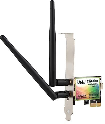 Ubit Tarjeta de red Gigabit, Chip Intel AX200, Máximo 2974 Mbit/s con BT 5.2, Tarjeta WLAN PCIe 802.11AX, Doble Banda (2,4/5 GHz), MU-MIMO, OFDMA, Latencia Ultrabaja, Compatible con WIN10/11 de 64 bit