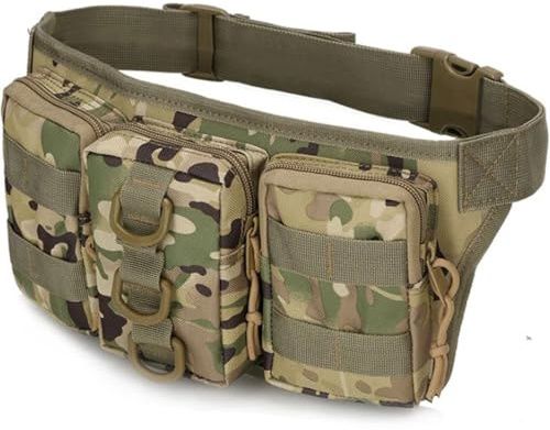 Camo Tactical Waist Pack with MOLLE Pouches Camouflage Bum Bag Webbing Belt Pouch Army Military Airsoft Utility EDC Bumbag