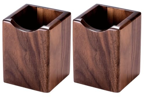 SHOPUKASA Paquete de 2 soportes para lápices de madera natural, multiusos, caja de almacenamiento organizadora de escritorio (2 unidades, color nogal)