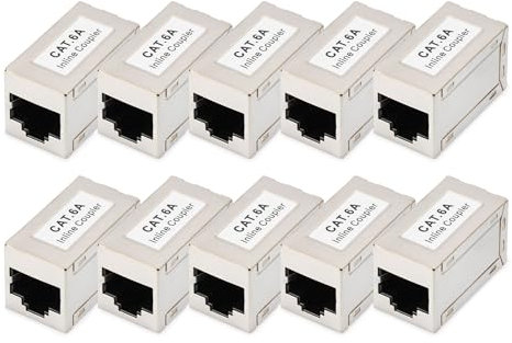 DIGITUS DN-93905 – RJ45 Kupplung Cat 6A – 10 Stück – LAN Kabel Verlängerung – Cat6A Netzwerkkabel Verbinder – PoE Kompatibel – Modulare Kupplung – Für Switch, DSL, Modem, Router, PC – Silber