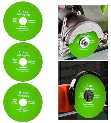 GIONAR 3PCS Disque Coupe Verre, Disque Carrelage 125mm, Disque Diamant avec Largeur de Lame de 15mm, Tranchant et Durable, pour Porcelaine, Verre, Jade, Bouteilles de Vin (ø 22,23 Mm Vert)