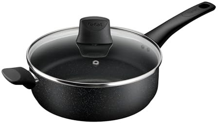 Tefal Titanium Stone Sautepan 26 cm + Lid, High-Performance Non-Stick Durable Coating, Metal Safe, All Hobs Including Induction, Thermo-Signal, Black, E1053345