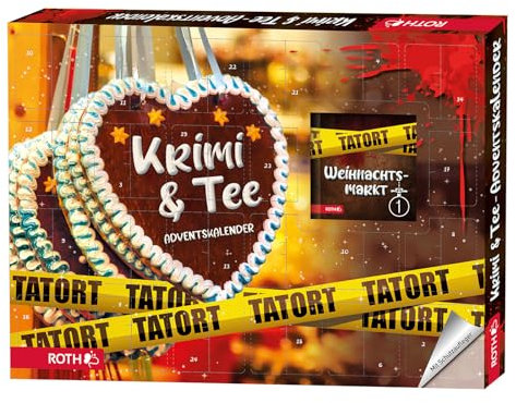 ROTH Krimi + Tee-Adventskalender gefüllt mit hochwertigen Teesorten und einem Krimi-Buch, Krimi + Teebeutel-Kalender für die Weihnachtszeit (gelb)