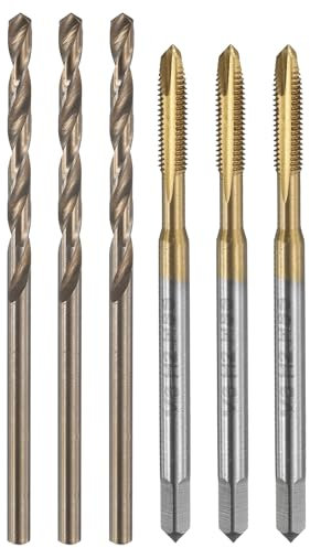 sourcing map Tap and Drill Bit Set, 3pcs M3 x 0.5 Metric Spiral Point Thread Screw Taps & 3pcs 2.5mm Twist Drill Bits, Titanium Coated/Roasted Yellow HSS-6542/M35 HSS-CO Tapping Threading Tool