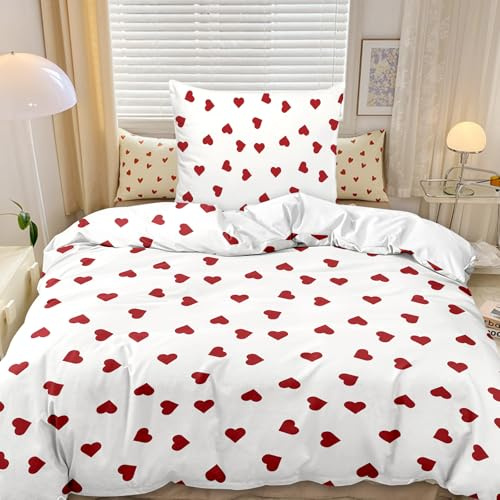 Gohytal Ropa de cama de 200 x 240 cm, diseño de corazones, con 2 cremalleras, microfibra, diseño de corazones, funda de edredón para niñas y mujeres