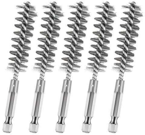 5 cepillos de alambre de cerdas para limpieza de taladros eléctricos, cepillo de alambre de cerdas de acero inoxidable de 1/4 pulgadas con mango de vástago hexagonal, accesorios de taladro de alambre