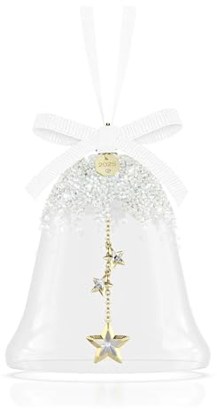 Swarovski Annual Edition Weihnachtsglocke 2025, Festliches Kristallornament im Glasdesign mit 1.300 Kristallen, Sternenklöppel und Weißem Ripsband, Größe: 9 x 7.6 x 7.6 cm
