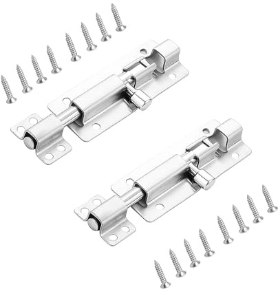 2Pcs Door Lock 3 Silver Stainless Steel Door Bolt Slide Door Latch with Screws Gate Lock, for Toilet Yard Garage Shed Internal Doors Bathroom Door Locks