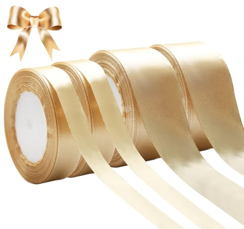 4 Rollos de 22 m de Cinta de Satén de Regalo Decoración Cinta de poliéster Cinta de Lazo de Tela Cinta de Raso Satén para manualidades,regalos y bodas(2cm×2,4cm×2)(Dorado)