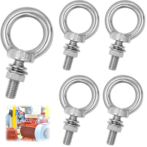 Tornillo anular M10, 5 unidades, acero inoxidable 304, tornillo de ojo con arandelas M10 × 30, tornillo de eje con ojal para rollo de fijación y suspensión
