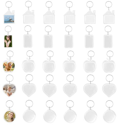 30 akryl fotonyckelring med nyckelring, bild nyckelring transparent bildram fotohänge nyckel dubbelsidig tom för gåvor, souvenirer, hantverk (5 stilar)