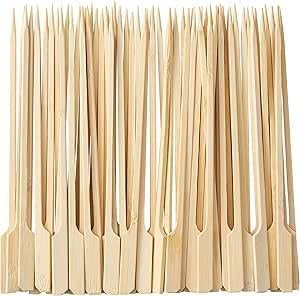 ORCHIDS 100Pcs Bamboo Barbecue Skewers, 12cm Wooden Paddle Pick Skewers, Grill Kebab Party Sticks for BBQ Cocktails Buffets Fruit Burgers Sandwich Marshmallow