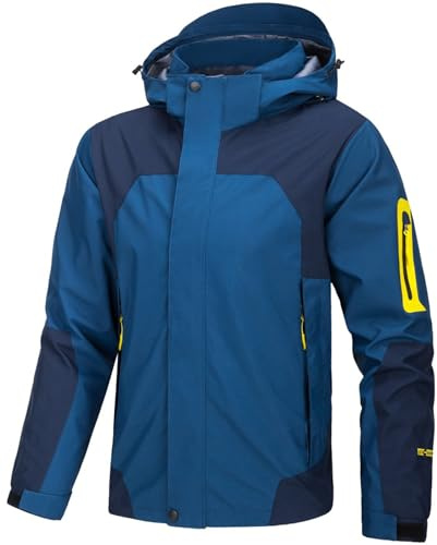PADOLA Veste Imperméable Homme Randonnée Softshell Coupe Vent Respirant Vestes de Pluie Patchwork Blouson Automne Veste mi saison Vélo Blousons Fonctionnelle Manteau Veste de Travail (XL, 2 Bleu)