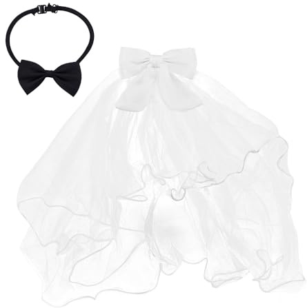 Sisadodo Vestito da sposa per cani di taglia grande Velo da sposa bianco per decorazioni per feste di nozze Collare papillon nero per oggetti di scena per animali domestici costumi formali accessori