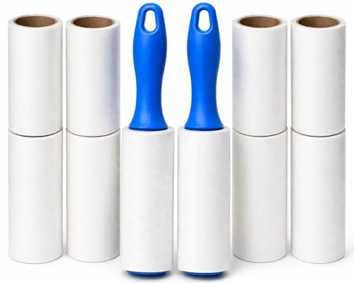 Lint Roller Kit with 2 Handles, 10 Refills, 600 Sticky Sheets | Sticky lint rollers for removing pet hair, dust and fluff from clothes, furniture, carpets and upholstery.