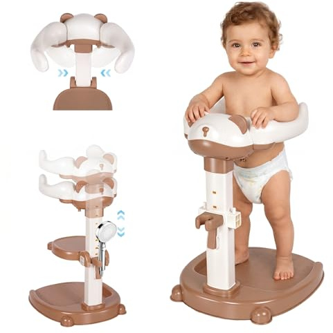Soporte de Bañera para Bebé, Torre de Bañera Ajustable para Bebé que se Pone de Pie, Asiento de Bañera para Bebé desde hasta Niño Pequeño (8-36 Meses) para Bañarse y Cambiar Pañales (Beige)
