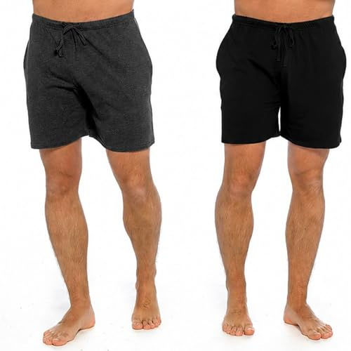 INSIGNIA Mens Pyjamas Lounge Shorts Bottoms 2 Pack (Charcoal Marl-Black, L)