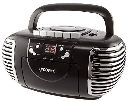 Groov-e Retro Boombox Portable CD & Cassette Player with Radio - Black