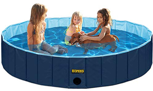 KOPEKS Outdoor Swimming Pool Bathing Tub - Portable Foldable - Ideal for Pets - XL 63 x 12,Blue,Pool-Blue-XL