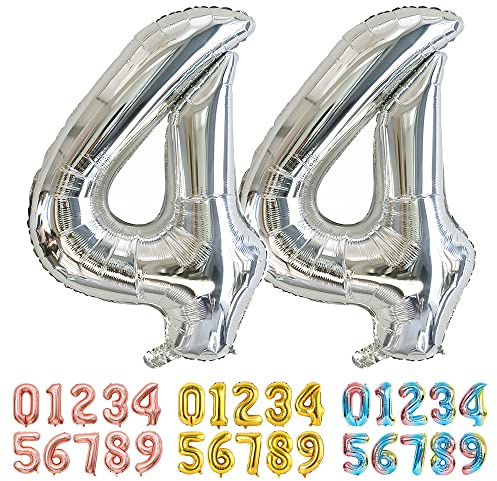 Ponmoo Foil Balloon Number 44 Silver, Giant Numbers 0 1 2 3 4 5 6 7 8 9 10-19 20-29 30-39 40-49 50-60-70-80-90-100, Large Balloons for Wedding Anniversary Birthday Party Decoration