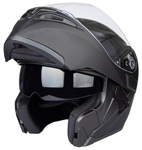 Helm für Motorräder Full-Face Motorcycle Helmet Tragbarer Integralhelme Flip-up Motorradhelm Zertifizierung von DOT (Matt schwarz, XXL)