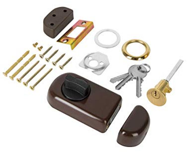 ADGO Ergo Serratura Supplementare per Porta, con Bottone, Inserto Rotondo e 3 Chiavi, Meccanismo in Acciaio, Cilindro Esterno, Serratura a Cassetta (50 mm, Marrone)