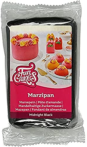 FunCakes Pâte d’amande Midnight Black: Facile à utiliser, goût délicieux, flexible et lisse, fin et ferme, parfait pour la décoration de gâteaux, halal, casher et sans gluten. 250 g.