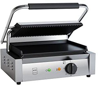 METRO Professional Griglia elettrica a contatto GPG1202, acciaio inox, 3000 W, temperatura fino a 300°C, 45 panini in 60 minuti, argento