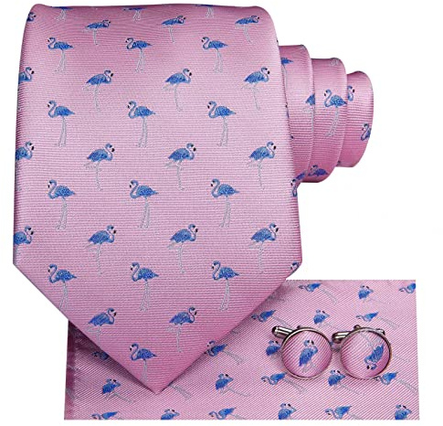 BAJIE Corbata Hombre de 8,5 Cm, ​​Traje de Corbata de Seda con flamencos de Dibujos Animados de Animales Rosas, pañuelo de diseño para Hombre, Gemelos, Corbata para Hombre