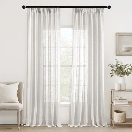 MIULEE Juego de Cortinas de Lino Translúcido de Dos Piezas Cortinas para Salón Dormitorio Cortinas Modernas para Dos Puertas de Balcón 2 Piezas Lino Blanco 225x140cm (HxL)