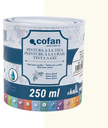 Cofan Pintura a la tiza | Chalk paint | Acabado efecto tiza | Adecuada para restauración y decoración de muebles | Capacidad: 250 ml (BLANCO TIZA)