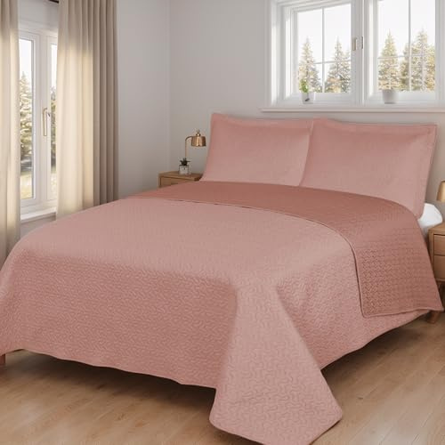 Etrexonline Colcha Bouti Reversible Lisa 100% Microfibra Extra Suave Colcha Cubre Cama Multiusos para Primavera y Verano Incluye 2 Fundas de Cojín Cama 140/150/160-250x260cm - Rosa