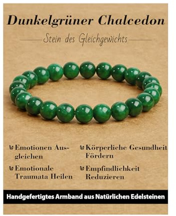 Landorilo Crystal Beaded Bracelet for Women Men, Dark Green Chalcedony