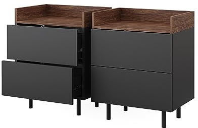Vicco Nachttisch Anika, Nachtkommode, Anthrazit/Nussbaum, 54 x 68 cm 2er Set